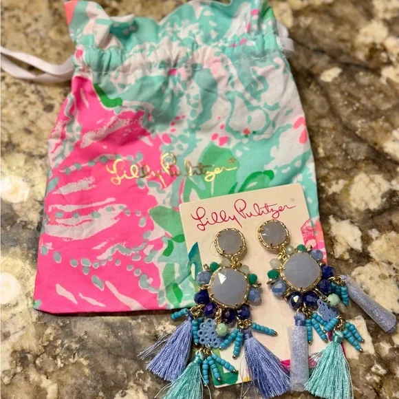 Lily Pulitzer Waterside Earrings Blue and Gold Tassel Earring - Picture 5 of 6